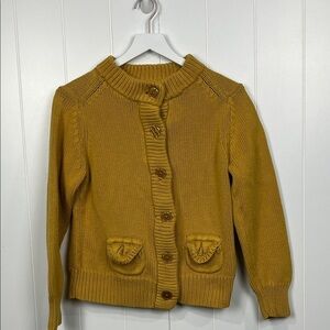 Preswick & Moore Womens Knit Cardigan LP Mustard Yellow Pleated Back Pockets EUC